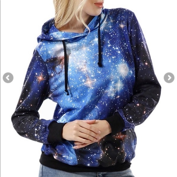 GUESS•Blue Galaxy Print Hooded Sweatshirt girl 14 - Picture 1 of 7
